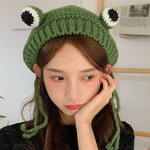 Winter Skullies Cute Women Frog Hat Crochet Knitted Beanie Hats