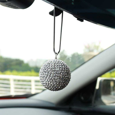 Crystal Ball Pendant Car Rear View Mirror Charm Rhinestone Car Hanging Ornament