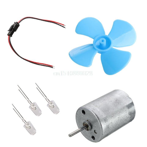 DIY Kit Micro Motor+Diode Plug Four Blue Leaf Paddle Wind Turbine Generator