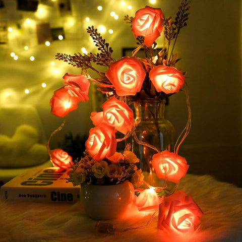 Pink Roses Flower Fairy LED Decorative Lights Battery Powered String Light