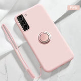 Liquid Silicone Phone Case Cover With Ring Holder and Lanyard For Samsung Galaxy S21 S21+ S22 S22+ S22 Ultra
