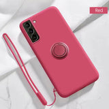 Liquid Silicone Phone Case Cover With Ring Holder and Lanyard For Samsung Galaxy S21 S21+ S22 S22+ S22 Ultra