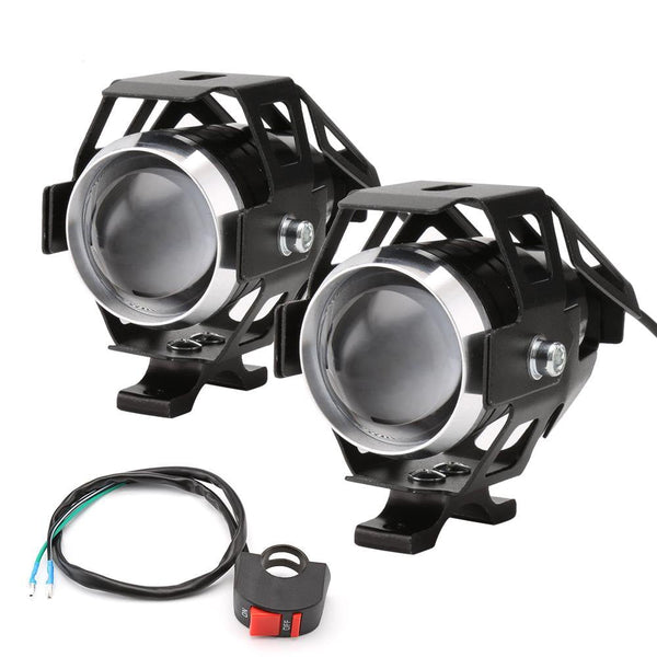 2pcs Motorcycle LED Headlight 125W 3000LM U5 Waterproof Driving Spot Head Lamp Fog Light Switch Motorcycle Accessories