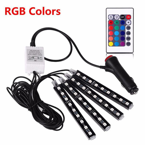 4Pcs Wireless Remote Music Voice Sound Control Car RGB LED Neon Interior Decorative Lights