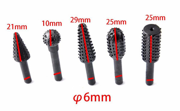 5pcs HSS Power Tools Woodworking Rasp Chisel Shaped Rotating Embossed Grinding Head Power Tool Engraving Pattern Cutter Milling