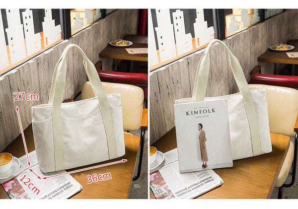 Striped Canvas Tote Bag For Women-B073