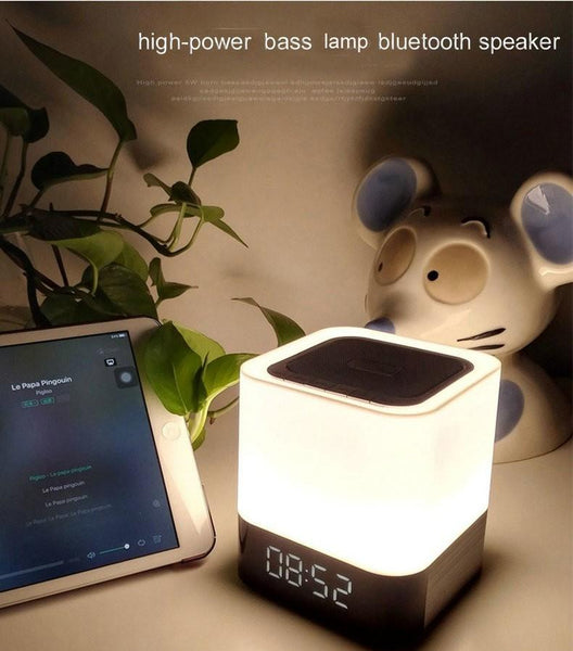 Wireless Bluetooth Speaker With Touch Sensor Led Lamp Light Alarm Clock TF Card MP3 Player