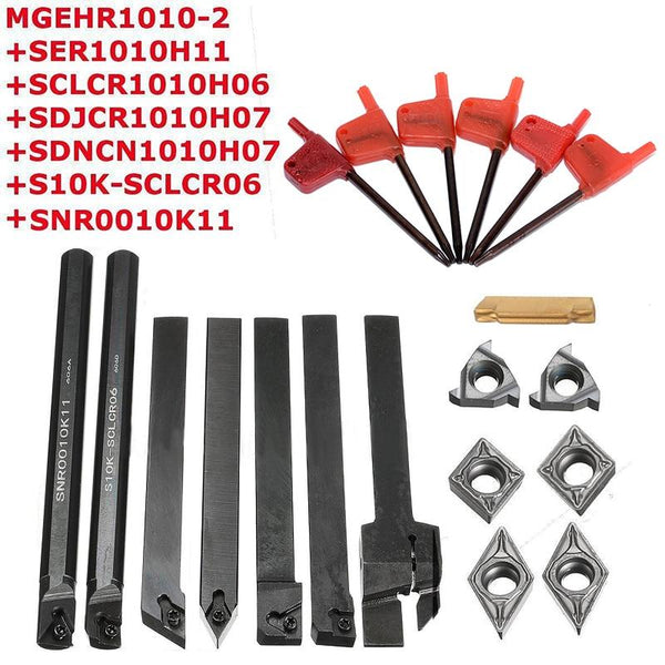 7pcs DCMT/CCMT Carbide Inserts + 7pcs Tool Holder Boring Bar with 7pcs Wrenches For Lathe Turning Tools