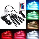4Pcs Wireless Remote Music Voice Sound Control Car RGB LED Neon Interior Decorative Lights