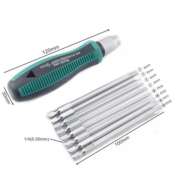9Pcs/set Precision Screwdriver Set 1/4"/6.35mm Phillips/Slotted Bits With Magnetic Multitool Home Appliances Repair Hand Tools