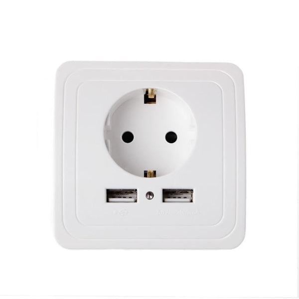 Dual USB Port 5V 2A Electric Wall Charger Adapter EU Plug Socket Switch Power Charging Outlet