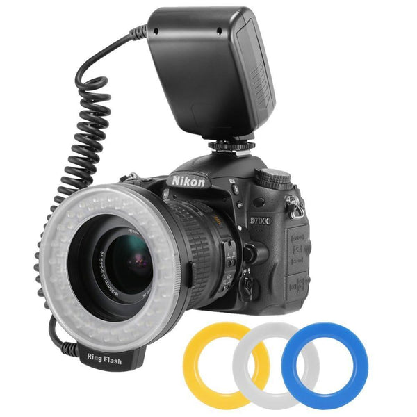 Macro LED Ring Flash Bundle with 8 Adapter Ring for Canon Nikon Pentax Olympus Panasonic DSLR Camera