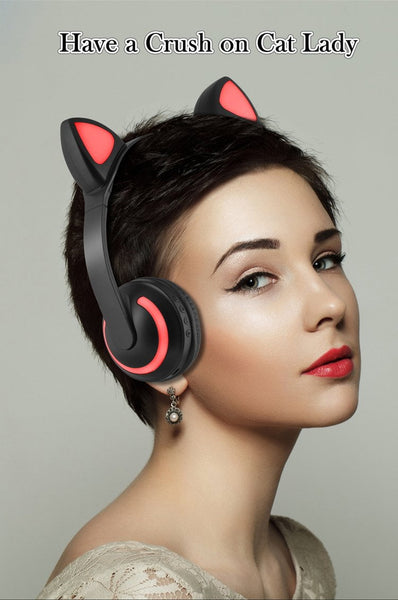 Bluetooth Stereo Cat Ear Headphones Flashing Glowing Gaming Headset Earphone-7 Colors