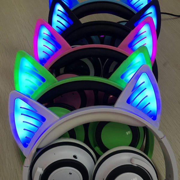 Wireless Bluetooth Cat Ear Headphones Foldable LED light Flashing Glowing Cat Earphone gift for kids