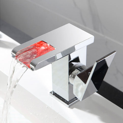 LED Waterfall Bathroom Sink Faucet Brass Body Single Handle