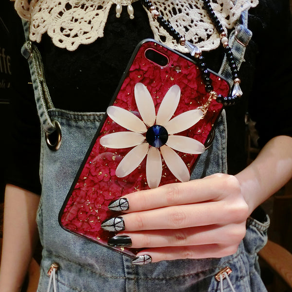 Luxury Diamond Daisy Flower Phone Cases With Beaded Lanyard for iPhone XS  Max iPhone XR Case iphone 11 Pro Case For Women Girls