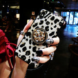 iPhone XR Leopard Case with Ring Holder Finger Protective Cover Rhinestone Diamond Glitter Bling Cute Luxury Case for iPhone 11 11Pro
