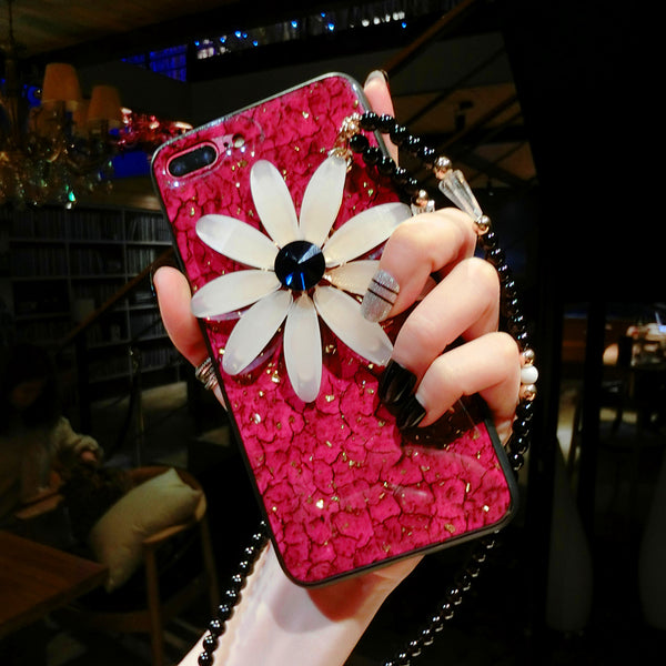 Luxury Diamond Daisy Flower Phone Cases With Beaded Lanyard for iPhone XS  Max iPhone XR Case iphone 11 Pro Case For Women Girls