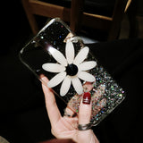 Transparent Clear Diamond Bling Daisy Flower Phone Cases with White Beaded Lanyard for iPhone XS Max XR iPhone 11 Pro Case for Women Girls