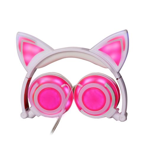 Cat Ear Headphones with LED Light Cute Cat Ear Flashing Glowing Headset for Girls Foldable Gaming Headset for PC iPhone