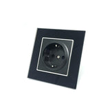 1 Gang Luxury Black Crystal Glass Dust Cap Schuko Socket Wallpad  Wall Power Socket EU with Claws Hook Clips 110V-250V 16A