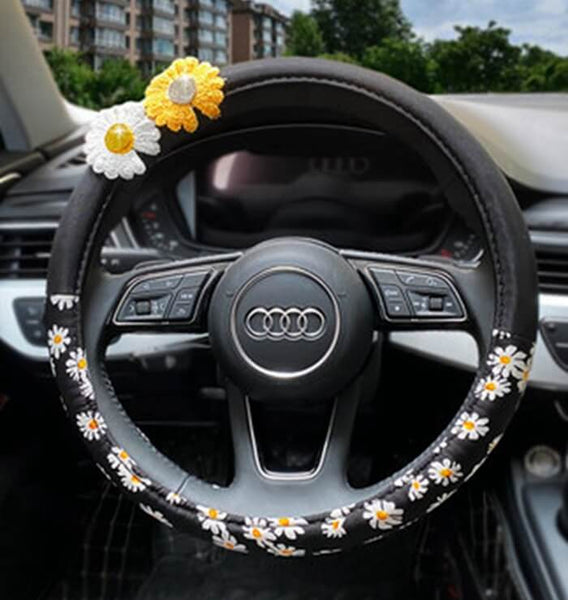  Coldinair Daisy Print Floral Car Steering Wheel Cover for  Women,Anti-Slip and Sweat Absorption,Universal 15 inch : Automotive