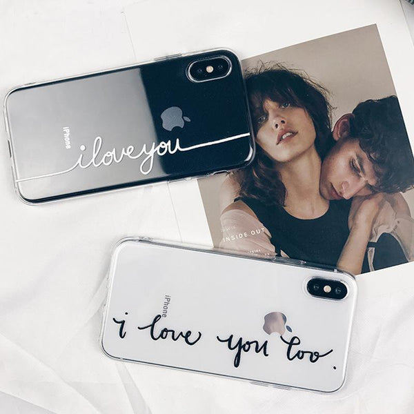 Ultra thin Soft TPU Clear Back Cover Letter Print Lovers Phone Case For iphone