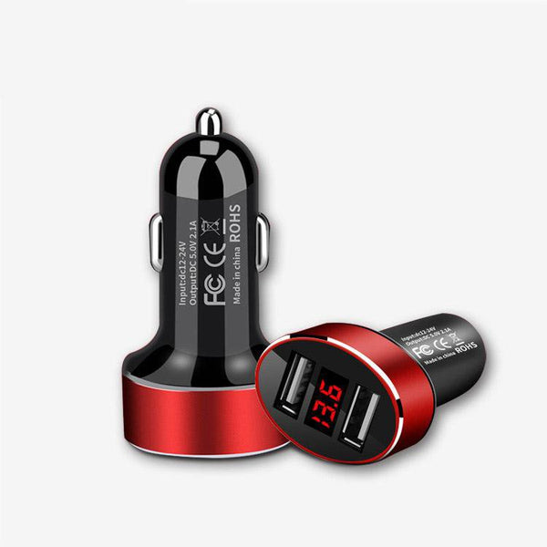 Dual USB 2.1A Digital Red LED Voltage Current Display Car Charger For Phone Tablet