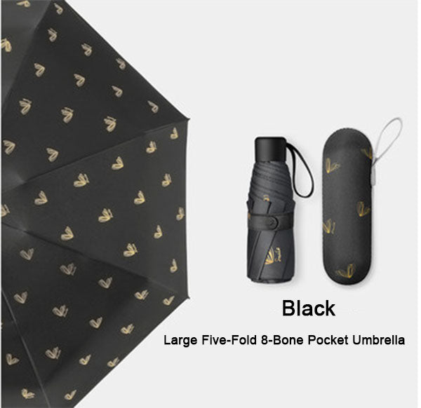 5-Fold Heart Pattern Mini Capsure Anti-UV Pocket Umbrella For Girls