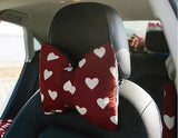 Heart Print Front Back Rear Floor Mats Car Seat Covers Vintage Car Neck Pillow Steering Wheel Cover Set Red