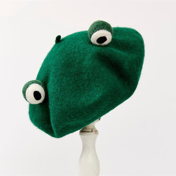 Handmade Winter Wool Beret Hat Lovely Funny Frog Hat