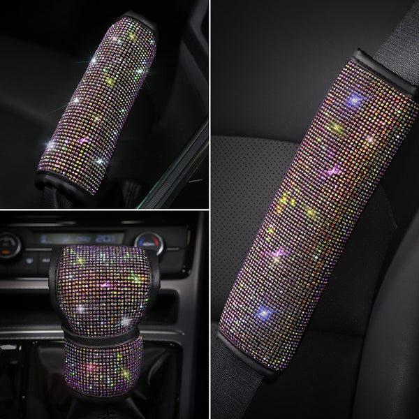Bling Colorful Crystal Luxury Steering Wheel Cover Tissue Box Car Seat Belt Cover Pad Car Interior Accessories