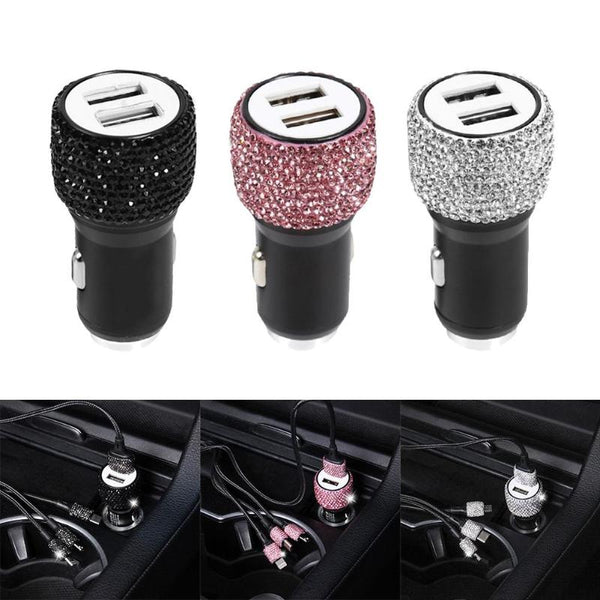 Bling Bling 2 in 1 Dual USB Port Diamond Car Charger With Safety Hammer