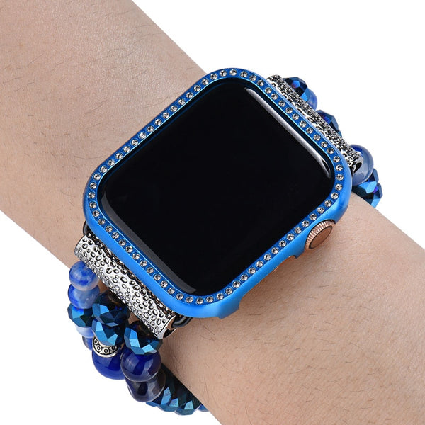 Blue Bling Crystal Case For Apple Watch Band 38/40/42mm Replacement Strap