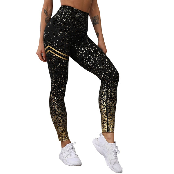 New Design Women Gold Print Gym Leggings Exercise Fitness Leggings Push Up Workout Female Pants