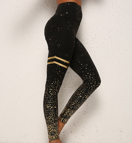 New Design Women Gold Print Gym Leggings Exercise Fitness Leggings Push Up Workout Female Pants