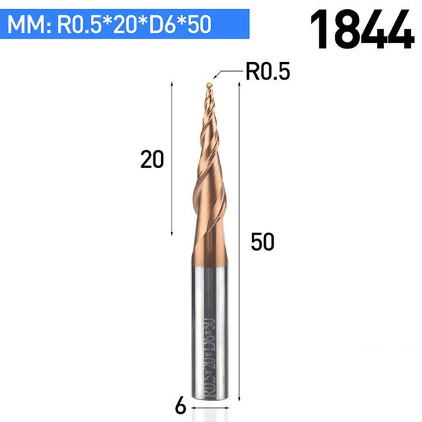 1pc HRC55 Tungsten Solid Carbide Coated Taper Cone Tapered Ball Nose End Mill Cutter D4-D10mm Engraving Bit