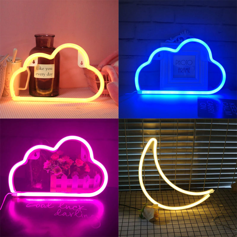 Led Neon Moon Cloud Moon LED Neon Lights Art Wall Decorative Sign Lights | HalloBest