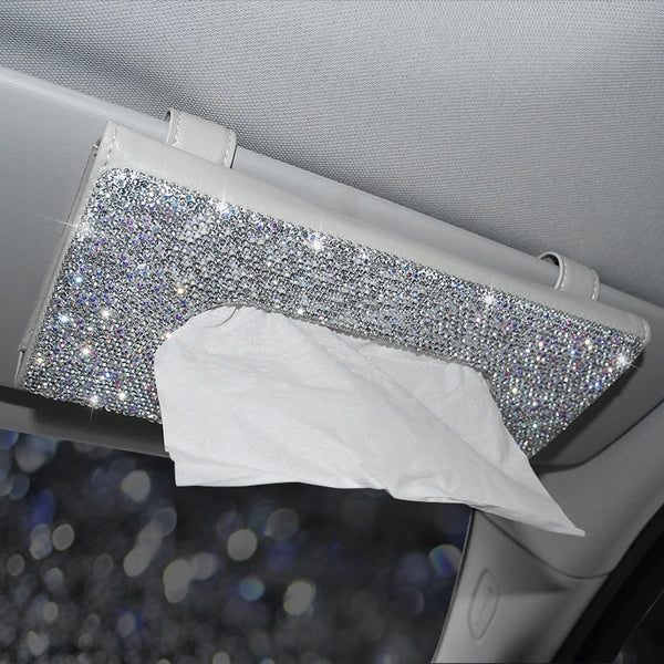 Diamond Rhinestone Sun Visor Hanging Car Tissue Paper Box Holder Car Accessories