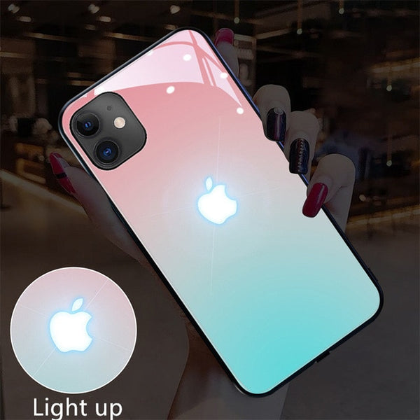 9H Glass 6 color LED Change Mobile Phone Protective Case for IPhone11 Pro Max X XS XR 8 7 6 6S