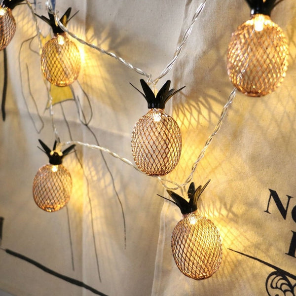 Retro Style LED Battery Powered Fairy Lights Gold Pineapple String Lights