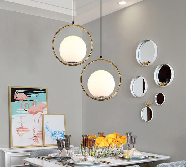 Nordic Pendant Lights Glass Gold Ball LED Hanging Lamp for Bedroom Living Room