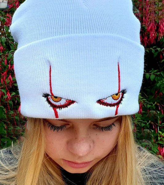 Embroidered Scary Clown Eyes Knitted Halloween Hat Beanies