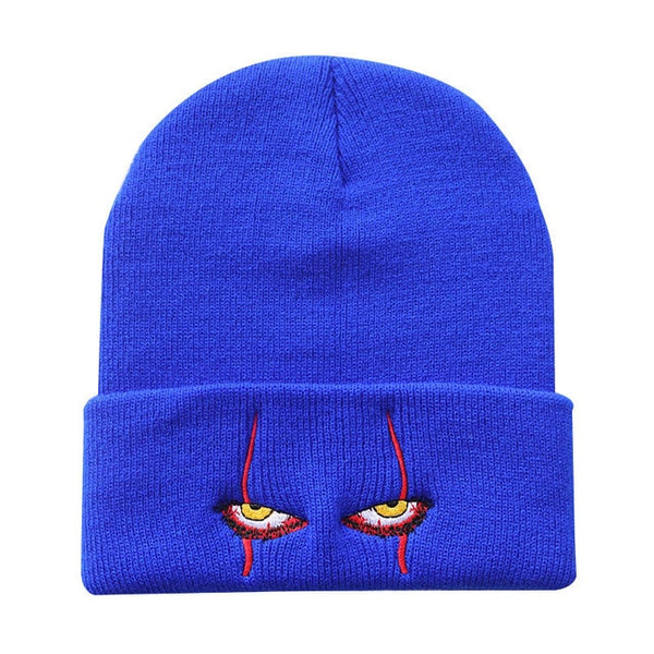 Embroidered Scary Clown Eyes Knitted Halloween Hat Beanies