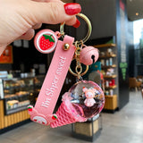 New Cute Creative Crystal Ice Cream Keychain Luxury Floating Animal Moving Liquid Quicksand Keyring for Women Bag Pendant Keyfob
