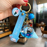 New Cute Creative Crystal Ice Cream Keychain Luxury Floating Animal Moving Liquid Quicksand Keyring for Women Bag Pendant Keyfob