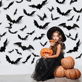 24/48pcs Halloween Decoration 3D Black PVC Bat Halloween Party DIY Decor Wall Sticker