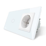 EU standard Touch Switch White Crystal Glass Panel  AC 220~250V 16A Wall Socket with Light Switch,Livolo VL-C701-11