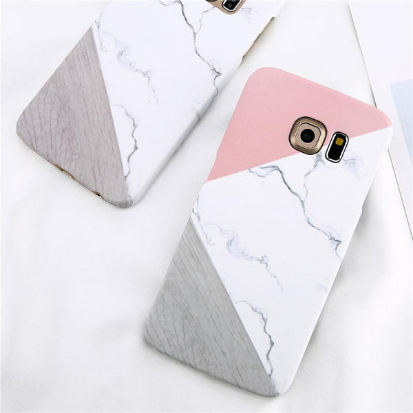 Geometric Stitching Marble Stone Hard Back Cover Phone Case For Samsung Galaxy S6 S7 Edge S8 S9 Plus