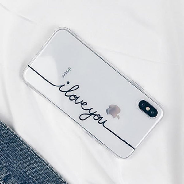 Ultra thin Soft TPU Clear Back Cover Letter Print Lovers Phone Case For iphone